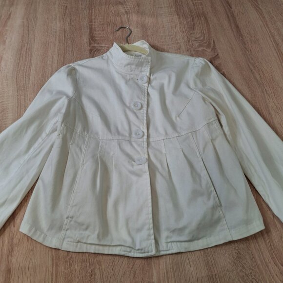 Vintage Soft White Babydoll Peplum Utility Jacket Sz L Cotton Cozy Casual - Picture 2 of 8